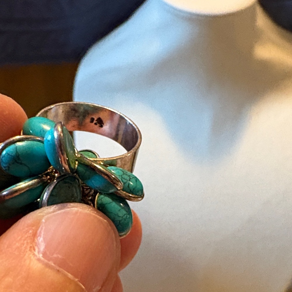 Turquoise Cluster .925 Silver Ring - image 2
